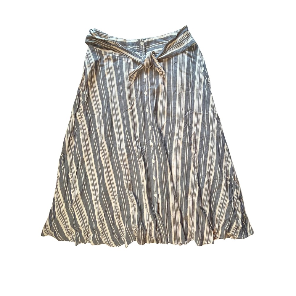 Blue White Striped Button Front Midi Skirt Large Coastal Grandmother Airy Modest